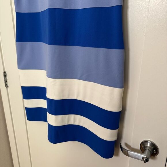 Tommy Hilfiger Sheath Dress Sz 18 Blue Striped Back Zip Stretch Nautical Career - Picture 3 of 10